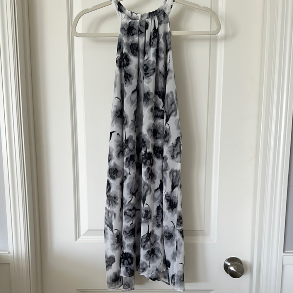 Floral watercolor Halter A line dress  in Black and White